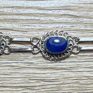 Vintage Sterling Silver Bracelet with Malachite & Lapis Cabochons